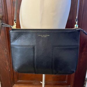 Tory Burch T-Block black shoulder/crossbody bag - brass/gold hardware